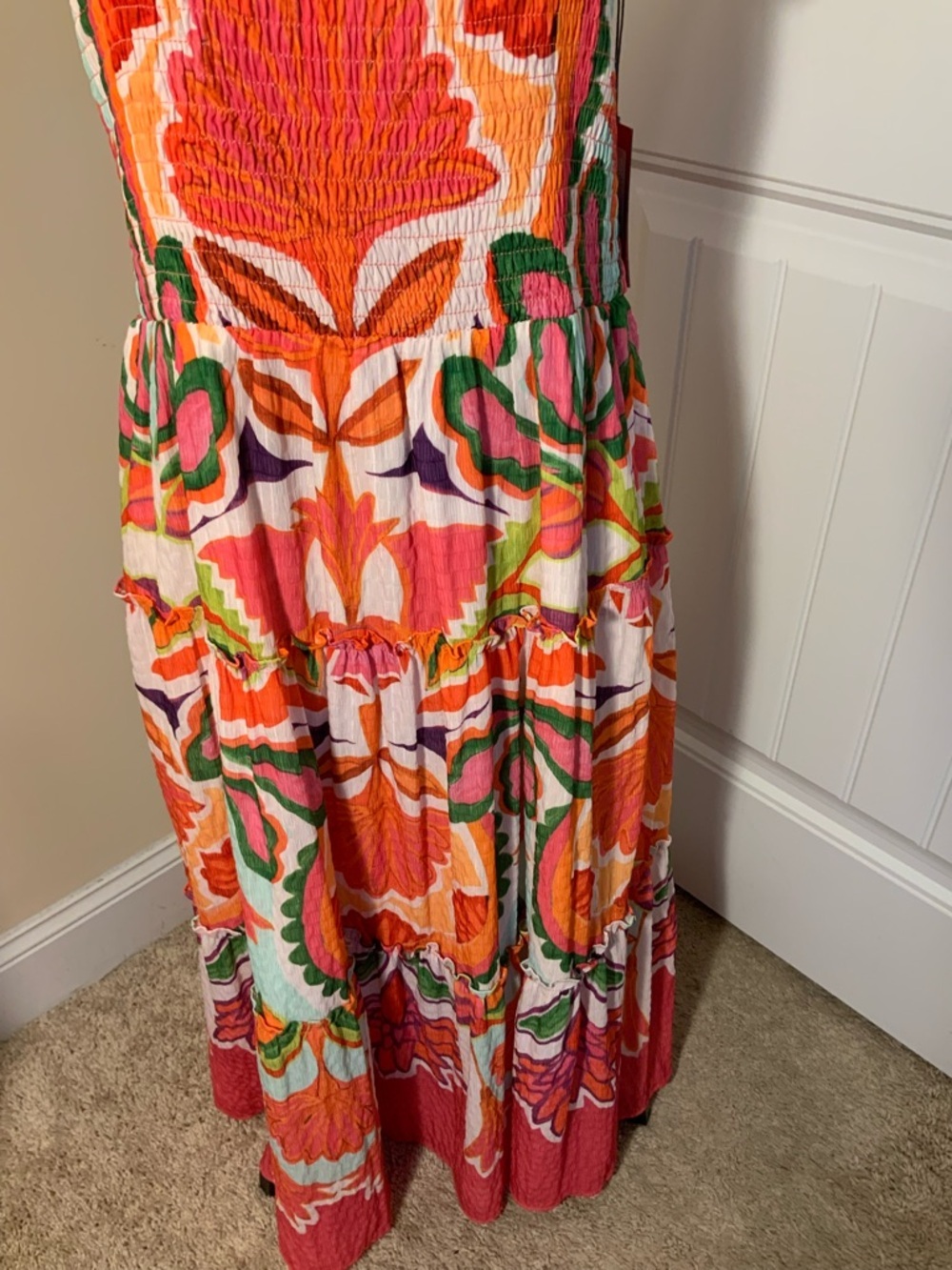Vince Camuto Floral Tiered Maxi Dress in Orange and Pink NWT - Picture 3 of 6